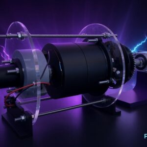 Moteur radial InfiniX : stator et rotor cylindriques, transmission par engrenage vers le moteur d'asservissement